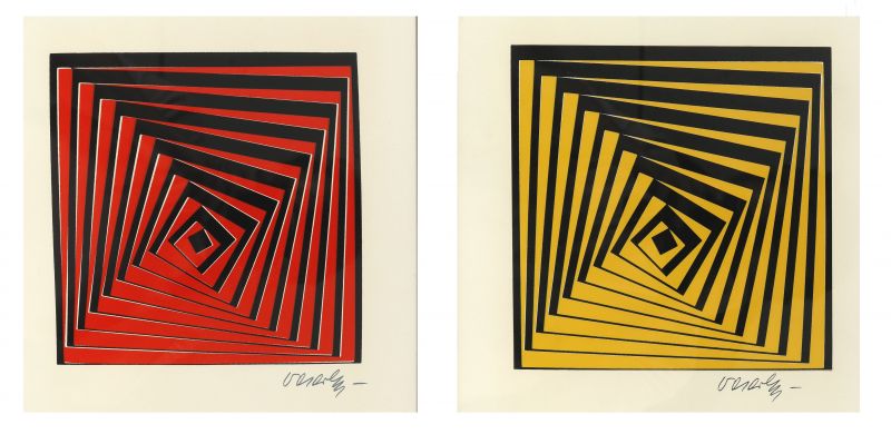 Vasarely Viktor (1908 - 1997) - Két műve: kompozíció sárga
